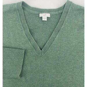 J. Jill V-Neck Sweater Lg Green 3/4 Dolman Sleeve Silk Wool Blend Coastal Boho